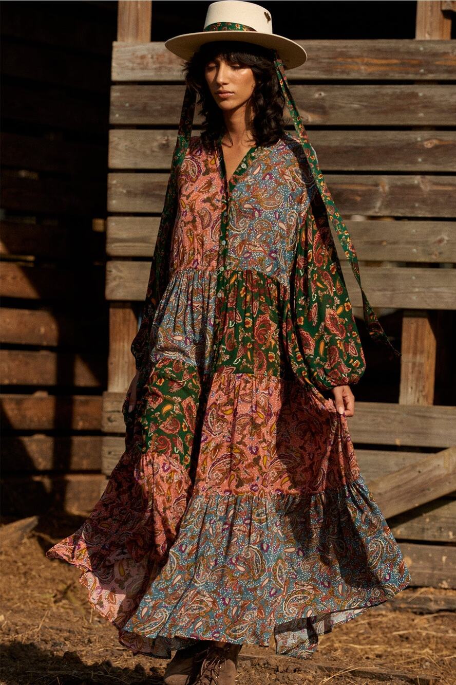 Anthropologie X Carolina K  Josefina Blouson-Sleeve Tiered Maxi Shirtdress S